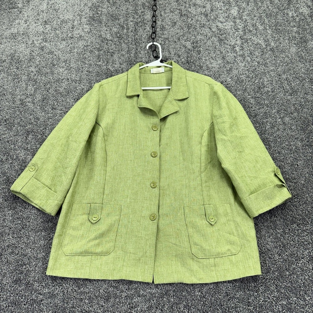 Blair Jacket Womens 20W Green Textured Button Front 3/4 Sleeve Pockets Casual